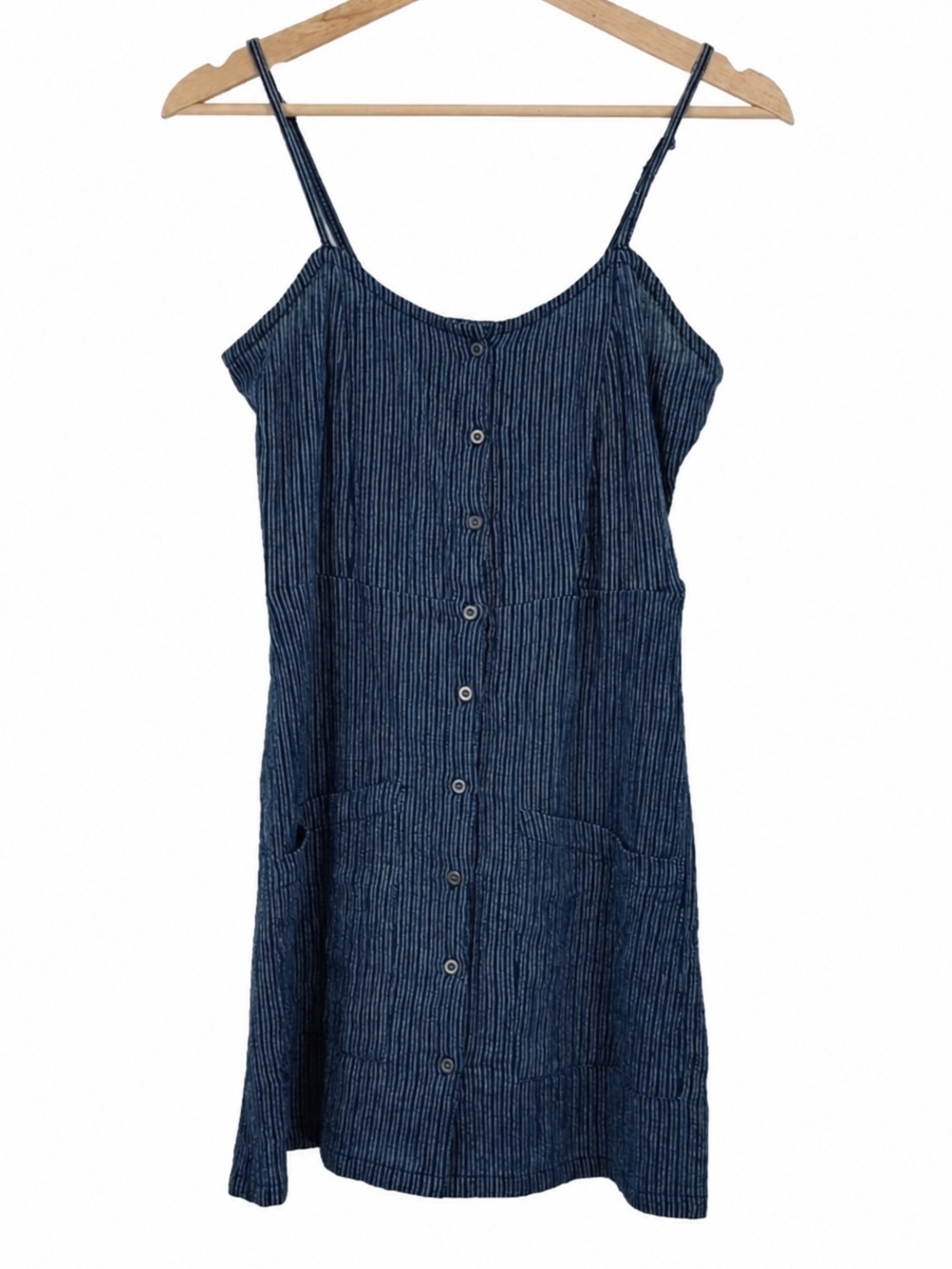 Blue Striped Button-Down Dress w/ Pockets